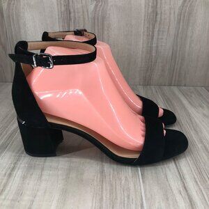 Antonio Melani Sandals Womens 8.5M Odella Black Suede Buckle Ankle Strap Heeled